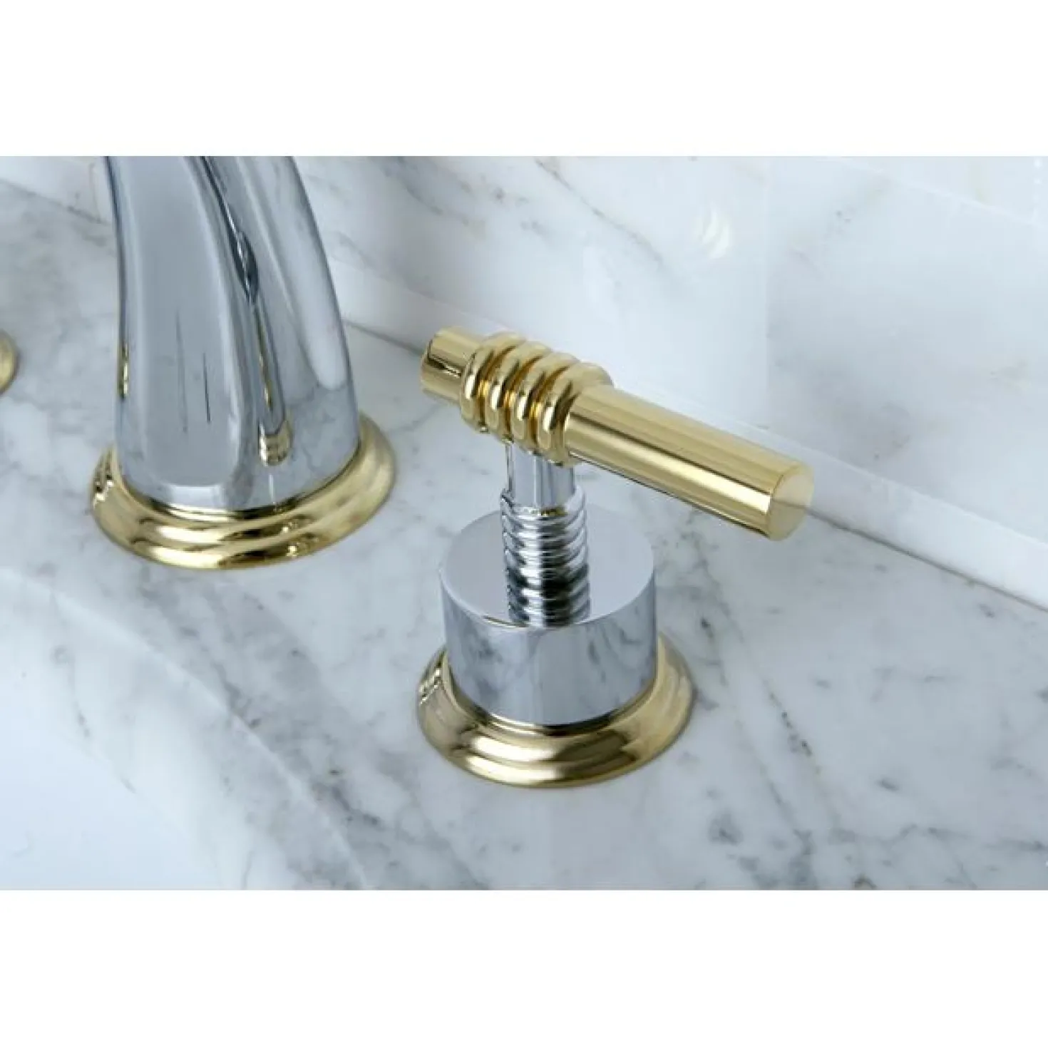 Kingston Brass Milano 8" to 16" Widespread Two Handle Lavatory Faucet with Brass Pop-up