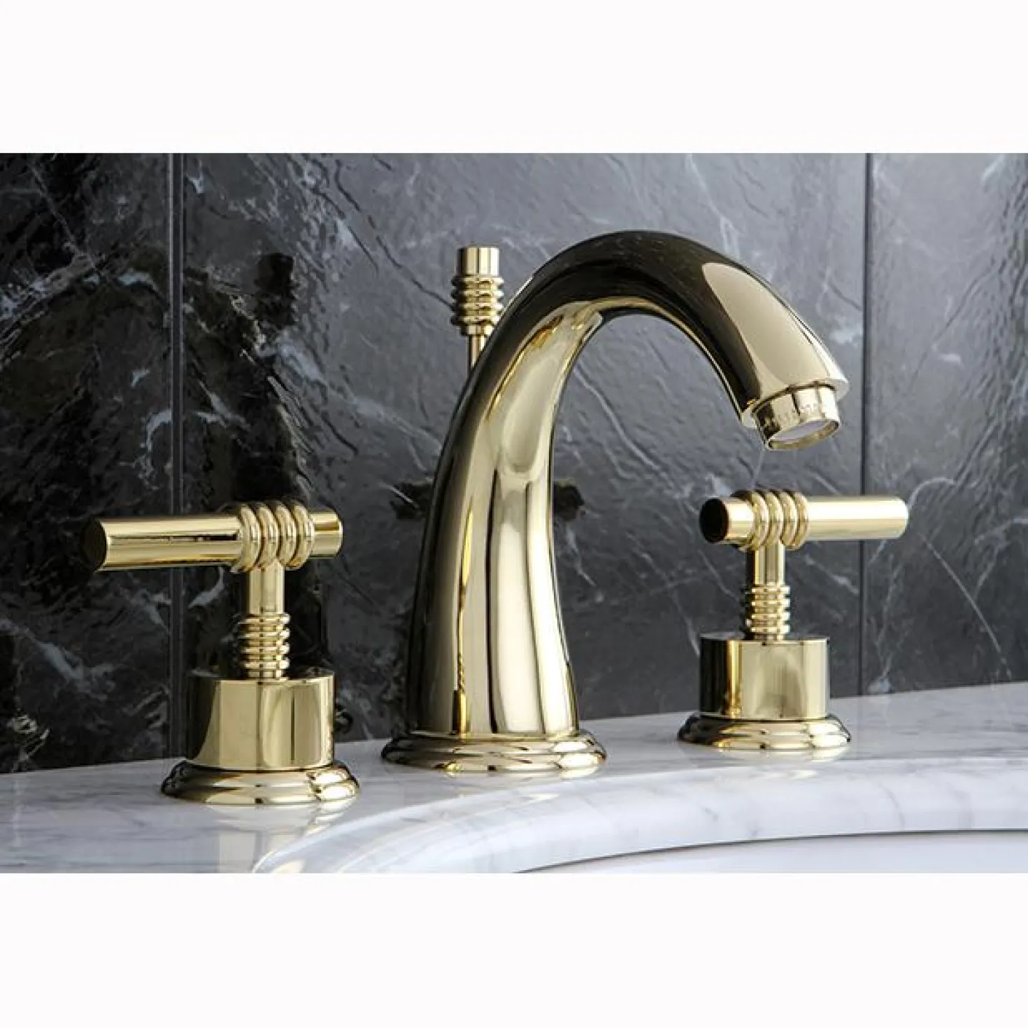 Kingston Brass Milano 8" to 16" Widespread Two Handle Lavatory Faucet with Brass Pop-up