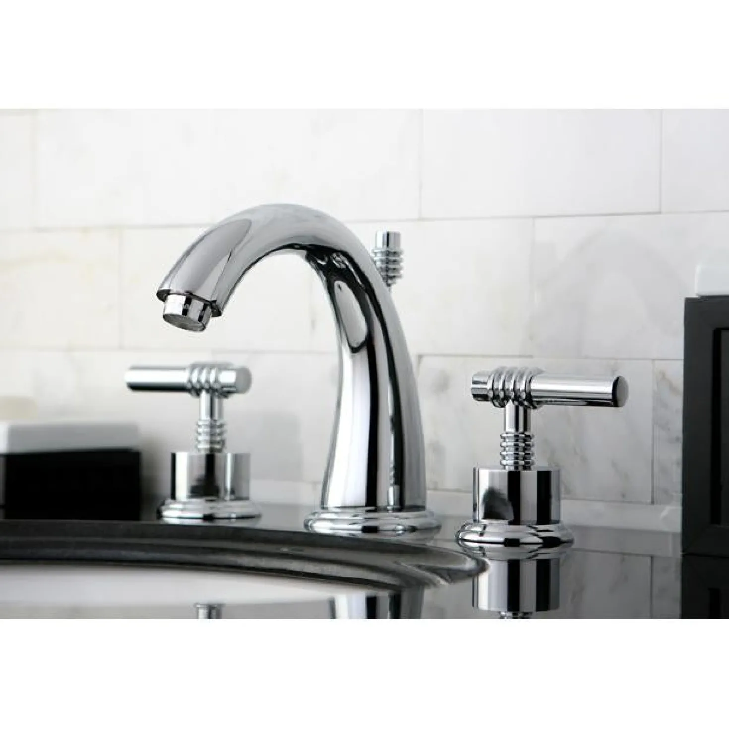 Kingston Brass Milano 8" to 16" Widespread Two Handle Lavatory Faucet with Brass Pop-up
