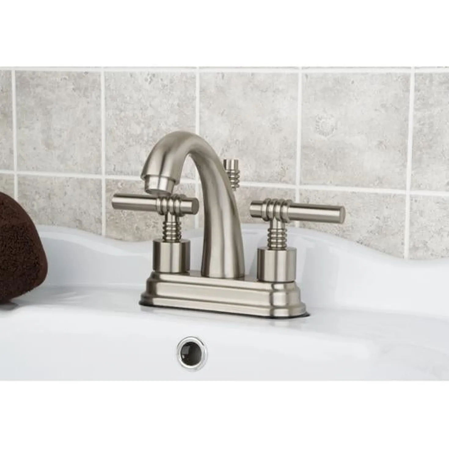 Kingston Brass Milano Two Handle 4" Centerset Solid Brass Lavatory Faucet with Brass Pop-up