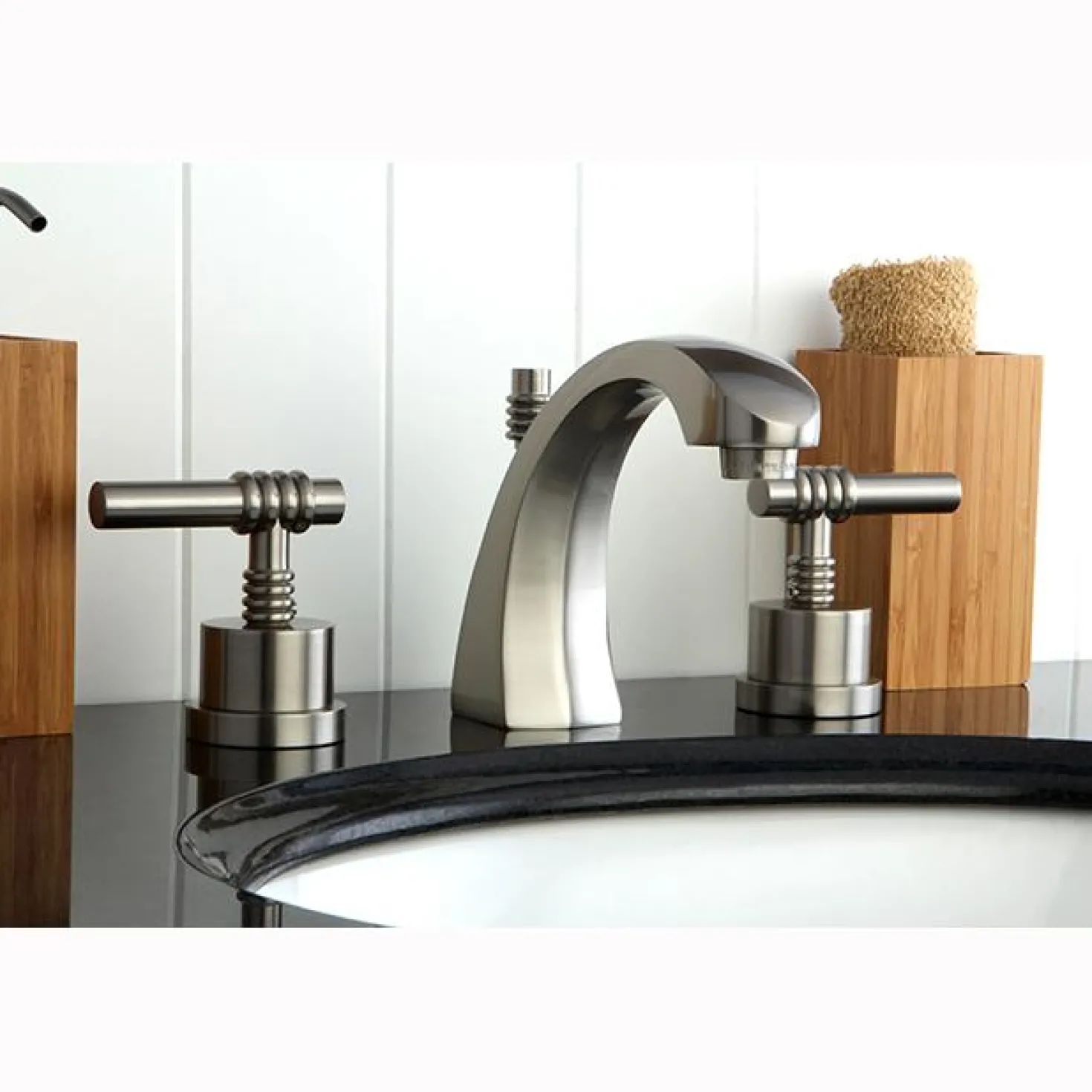 Kingston Brass Milano Two Handle Deck Mount 8" to 16" Widespread Lavatory Faucet with Brass Pop-up