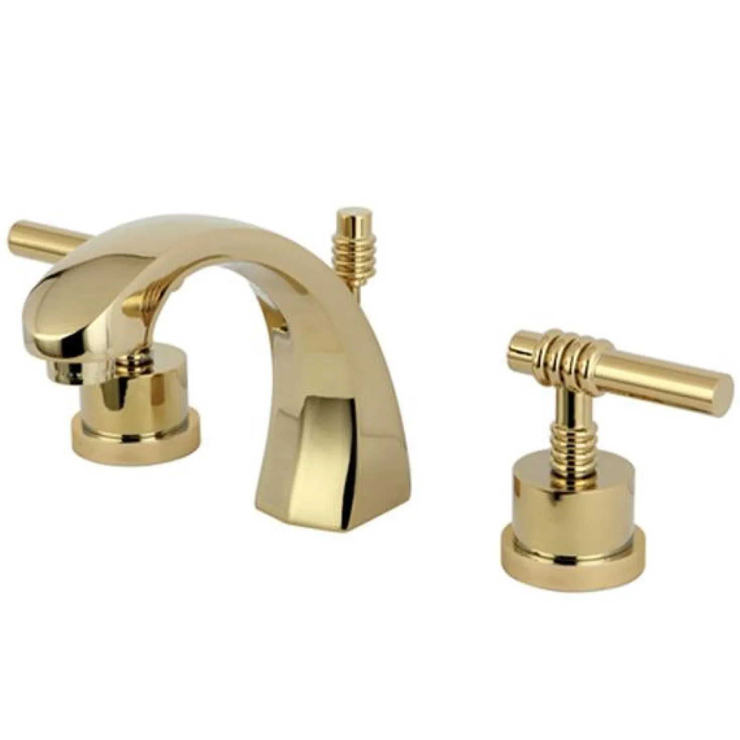 Kingston Brass Milano Two Handle Deck Mount 8" to 16" Widespread Lavatory Faucet with Brass Pop-up