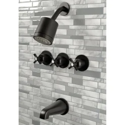 Kingston Brass Millennium Three-Handle Tub and Shower Faucet