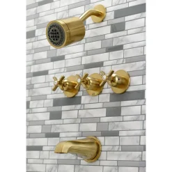 Kingston Brass Millennium Three-Handle Tub and Shower Faucet