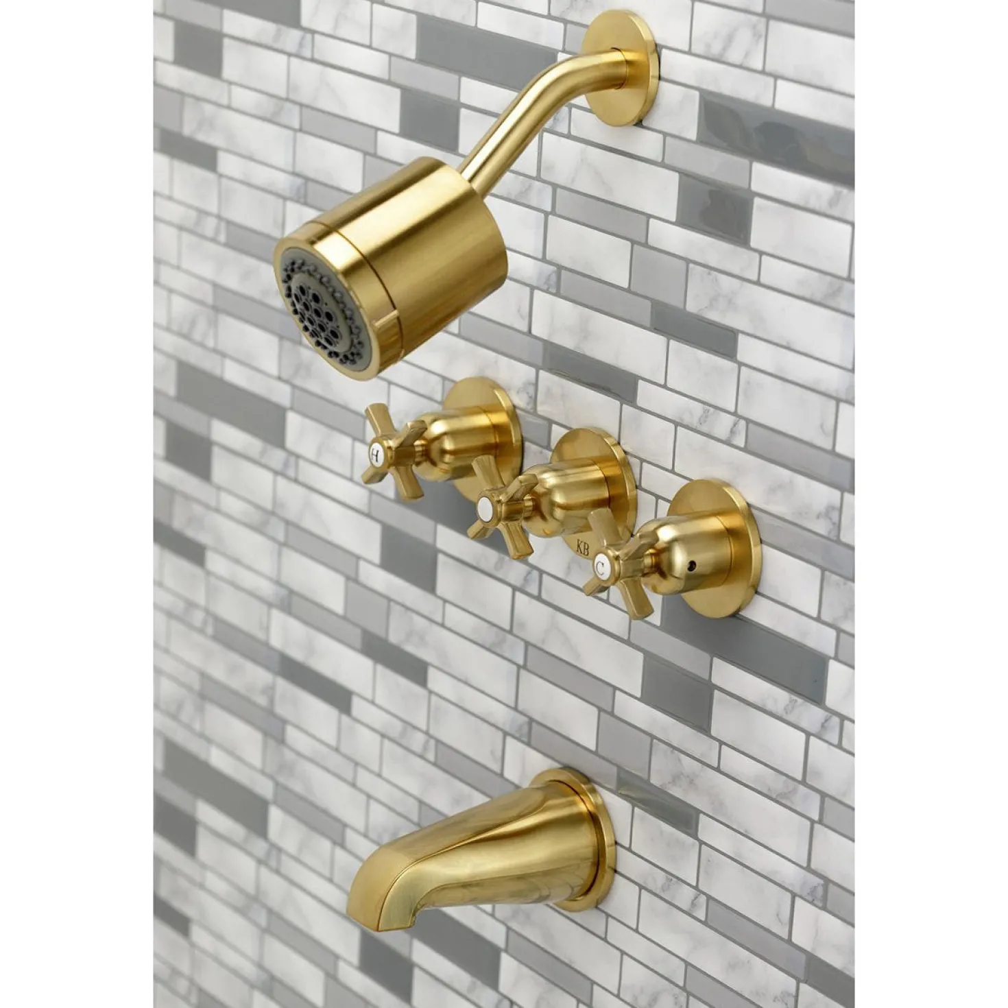 Kingston Brass Millennium Three-Handle Tub and Shower Faucet