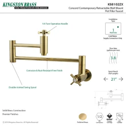 Kingston Brass Millennium Wall Mount Pot Filler Kitchen Faucet