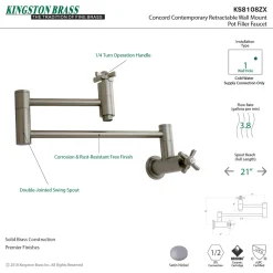 Kingston Brass Millennium Wall Mount Pot Filler Kitchen Faucet