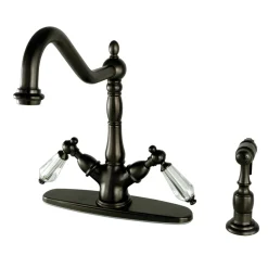 Kingston Brass Mono Deck Mount Kitchen Faucet with Brass Sprayer