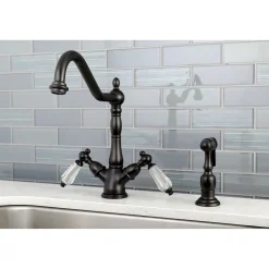 Kingston Brass Mono Deck Mount Kitchen Faucet with Brass Sprayer