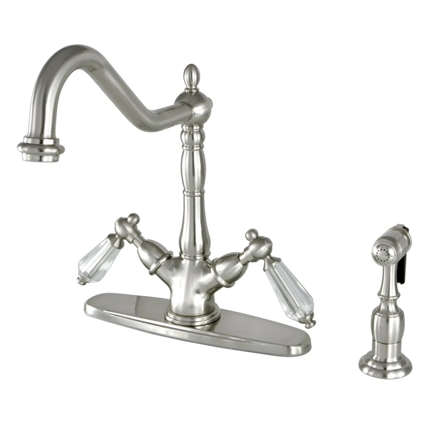 Kingston Brass Mono Deck Mount Kitchen Faucet with Brass Sprayer