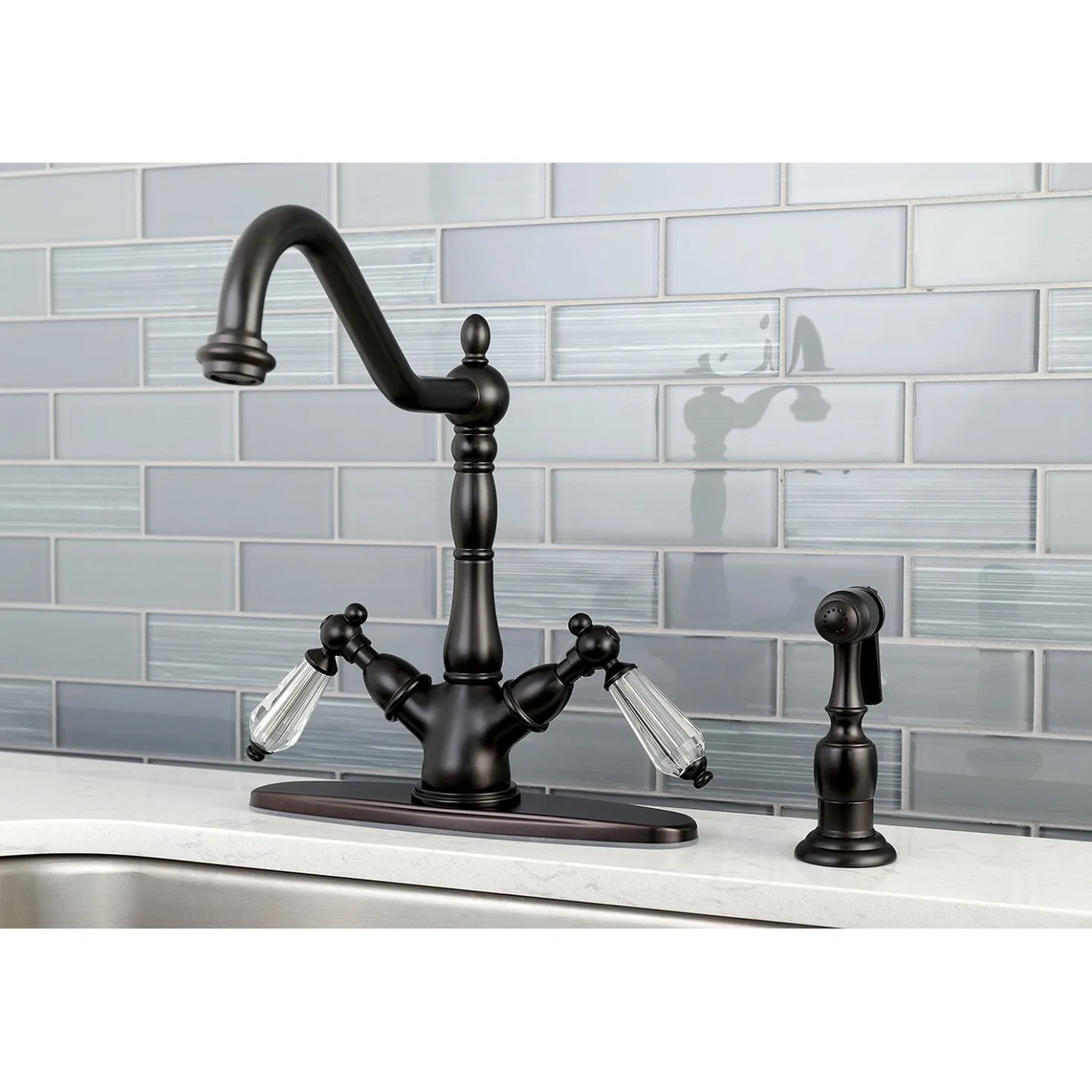 Kingston Brass Mono Deck Mount Kitchen Faucet with Brass Sprayer