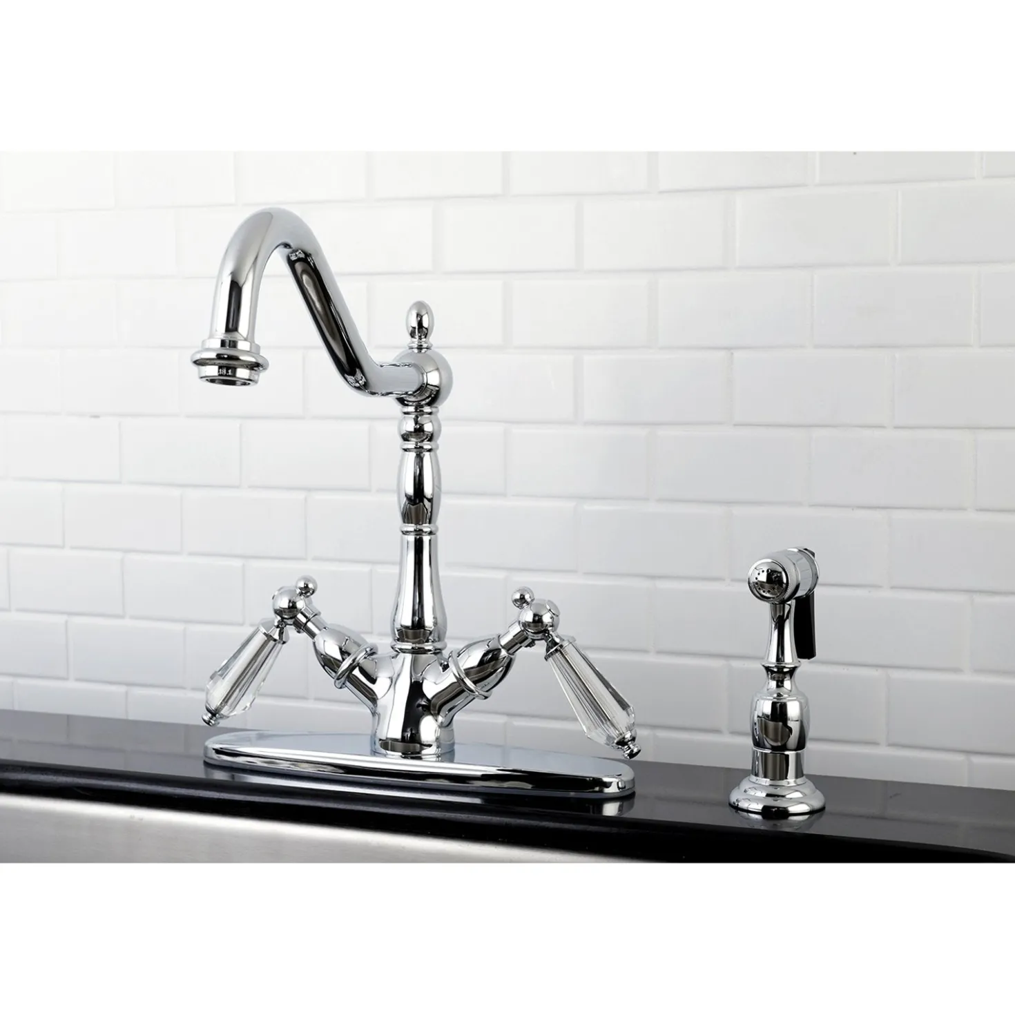Kingston Brass Mono Deck Mount Kitchen Faucet with Brass Sprayer