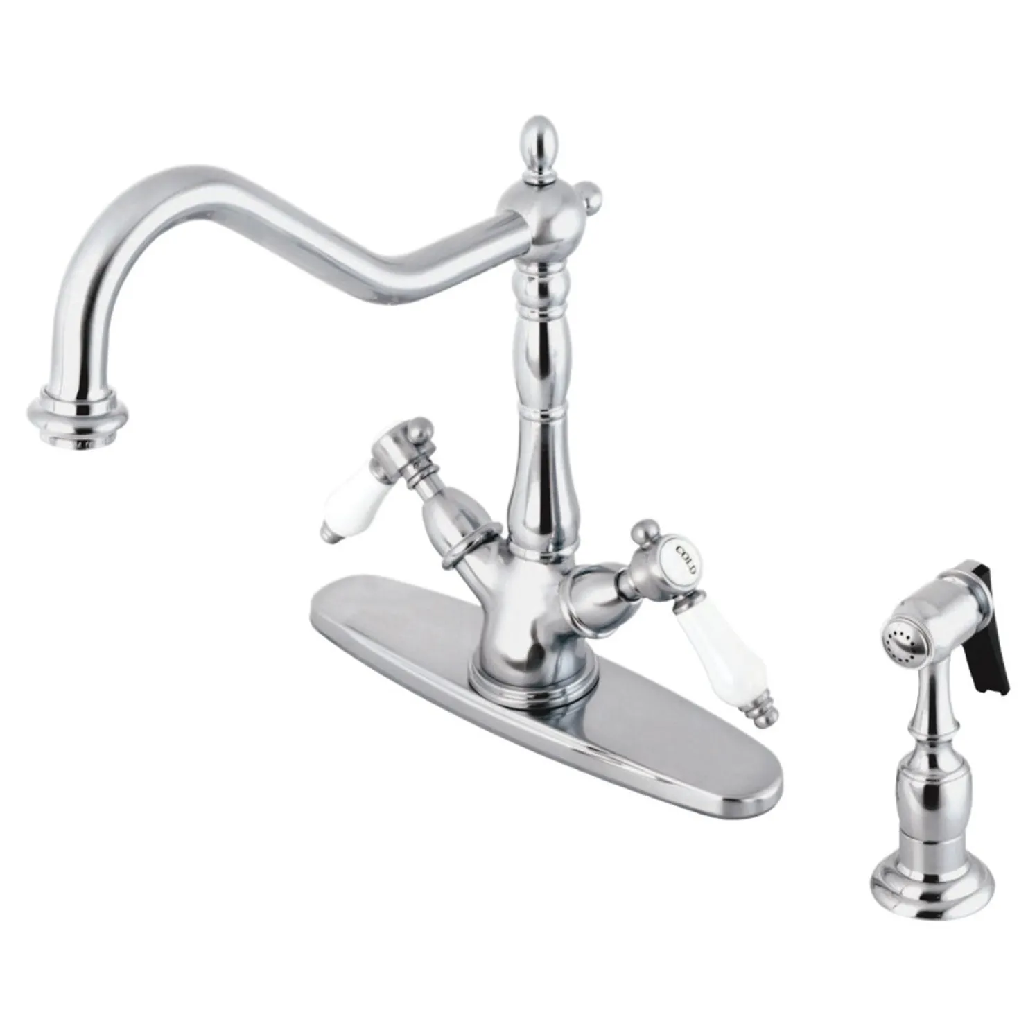 Kingston Brass Mono Deck Mount Kitchen Faucet with Brass Sprayer