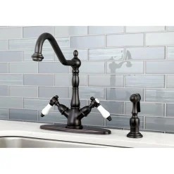 Kingston Brass Mono Deck Mount Kitchen Faucet with Brass Sprayer