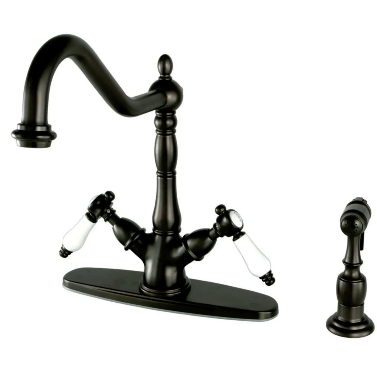 Kingston Brass Mono Deck Mount Kitchen Faucet with Brass Sprayer