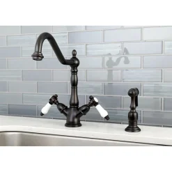 Kingston Brass Mono Deck Mount Kitchen Faucet with Brass Sprayer