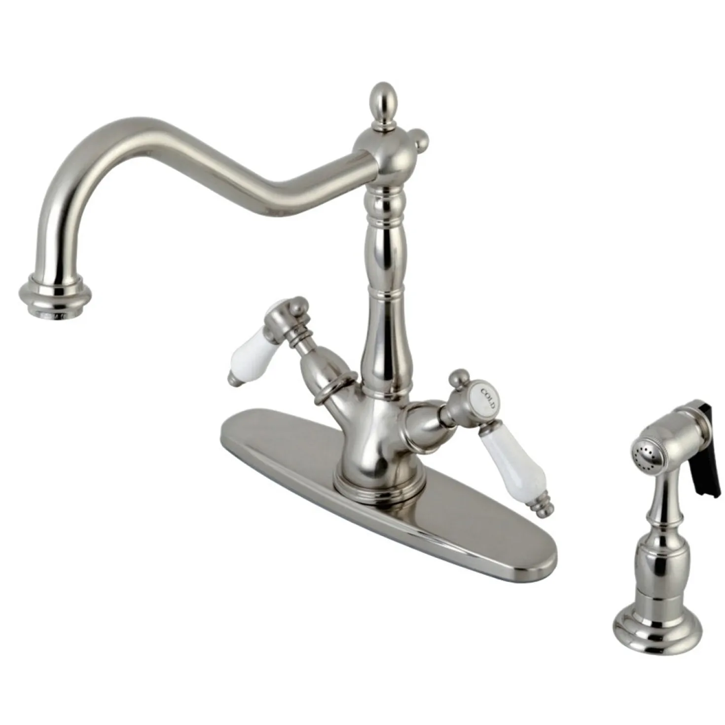 Kingston Brass Mono Deck Mount Kitchen Faucet with Brass Sprayer