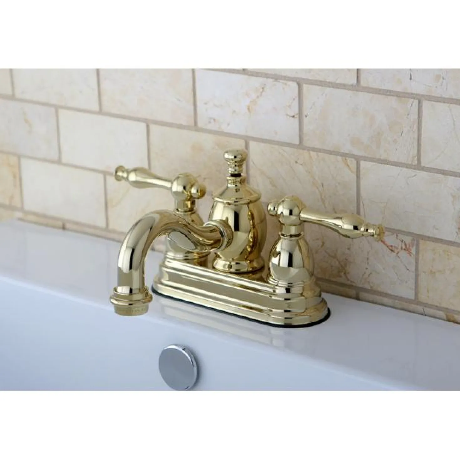 Kingston Brass Naples 4" Centerset Lavatory Faucet with Metal Lever Handle and Heritage Spout
