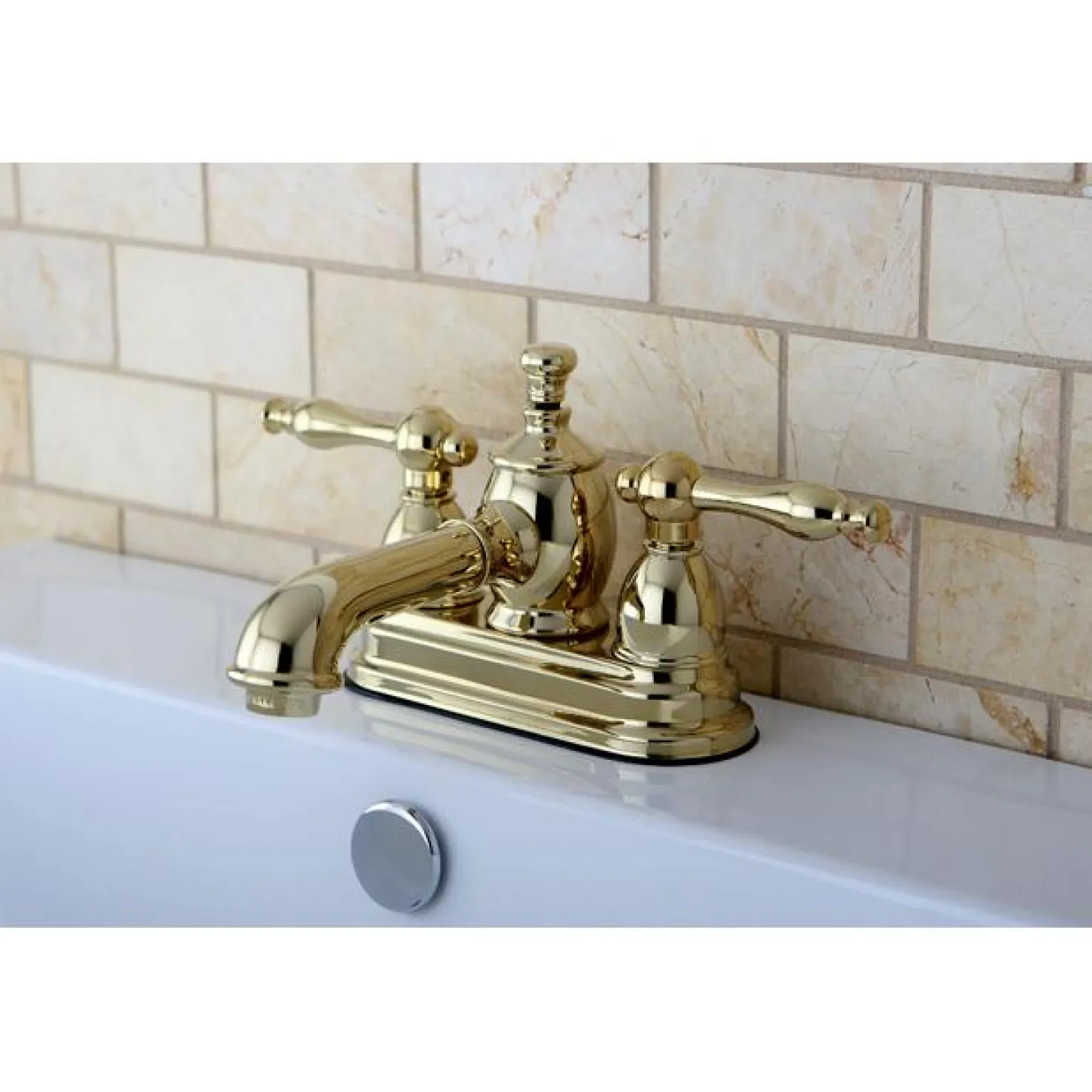 Kingston Brass Naples 4" Centerset Lavatory Faucet with Heritage Spout and Metal Lever Handle
