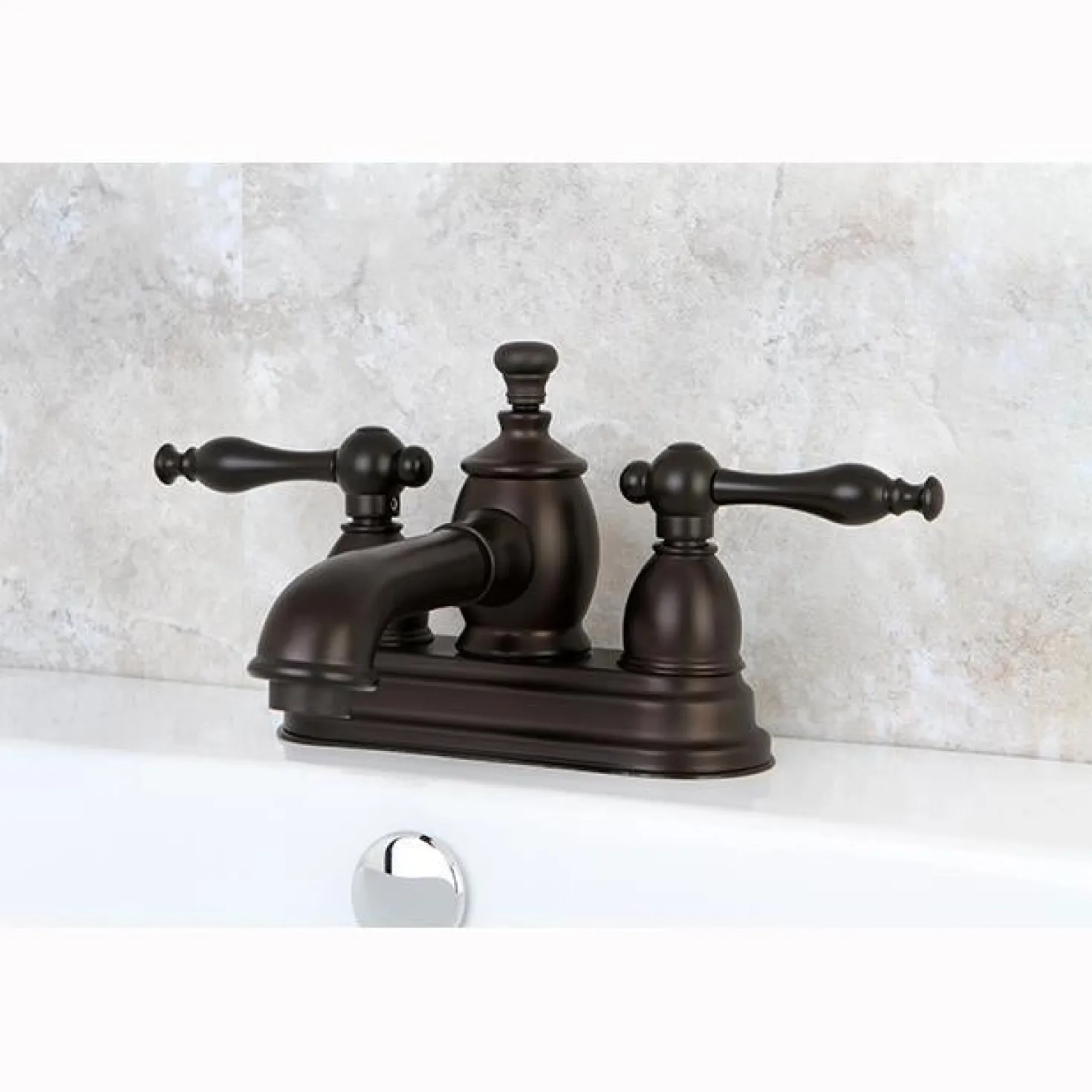 Kingston Brass Naples 4" Centerset Lavatory Faucet with Heritage Spout and Metal Lever Handle