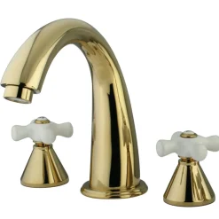 Kingston Brass Naples Roman Tub Filler with Porcelain Cross Handle
