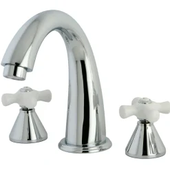 Kingston Brass Naples Roman Tub Filler with Porcelain Cross Handle