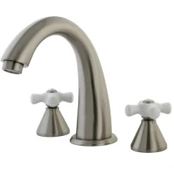 Kingston Brass Naples Roman Tub Filler with Porcelain Cross Handle
