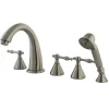 Kingston Brass Naples Three Handle Roman Tub Filler with Hand Shower in Satin Nickel