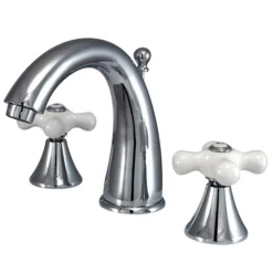Kingston Brass Naples 8" to 16" Widespread Two Handle Deck Mount Lavatory Faucet with Brass Pop-up