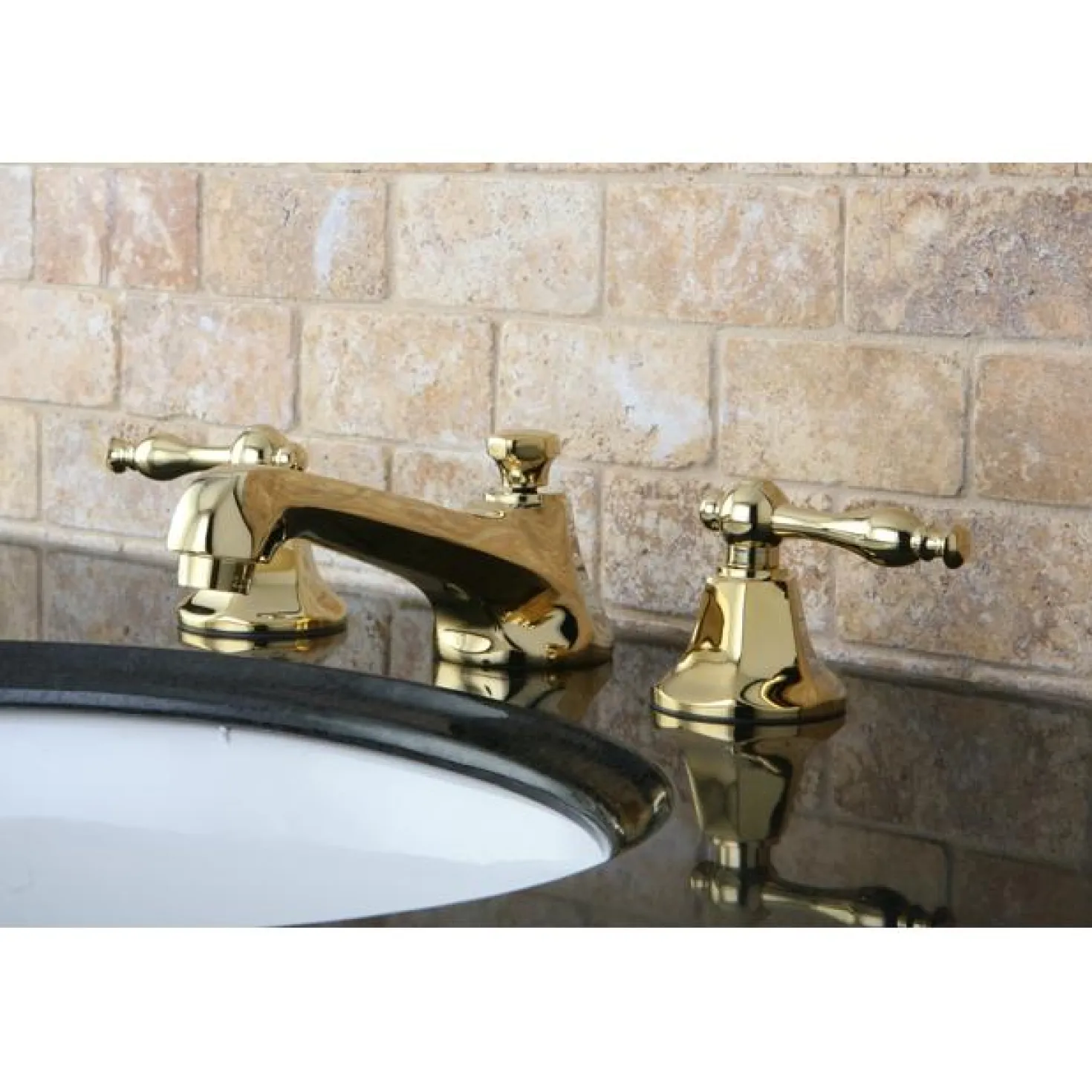 Kingston Brass Naples Two Handle Deck Mount Three Hole 8" to 16" Widespread Lavatory Faucet with Brass Pop-up