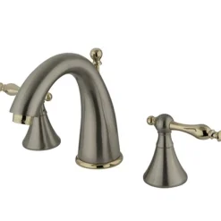 Kingston Brass Naples Two Handle Deck Mount 8" to 16" Widespread Lavatory Faucet with Brass Pop-up