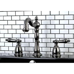 Kingston Brass NB1970AL Water Onyx Widespread Lavatory Faucet with Lever Handles and ABS/Brass Pop up Drain in Black Nickel
