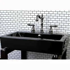 Kingston Brass NB1970AL Water Onyx Widespread Lavatory Faucet with Lever Handles and ABS/Brass Pop up Drain in Black Nickel