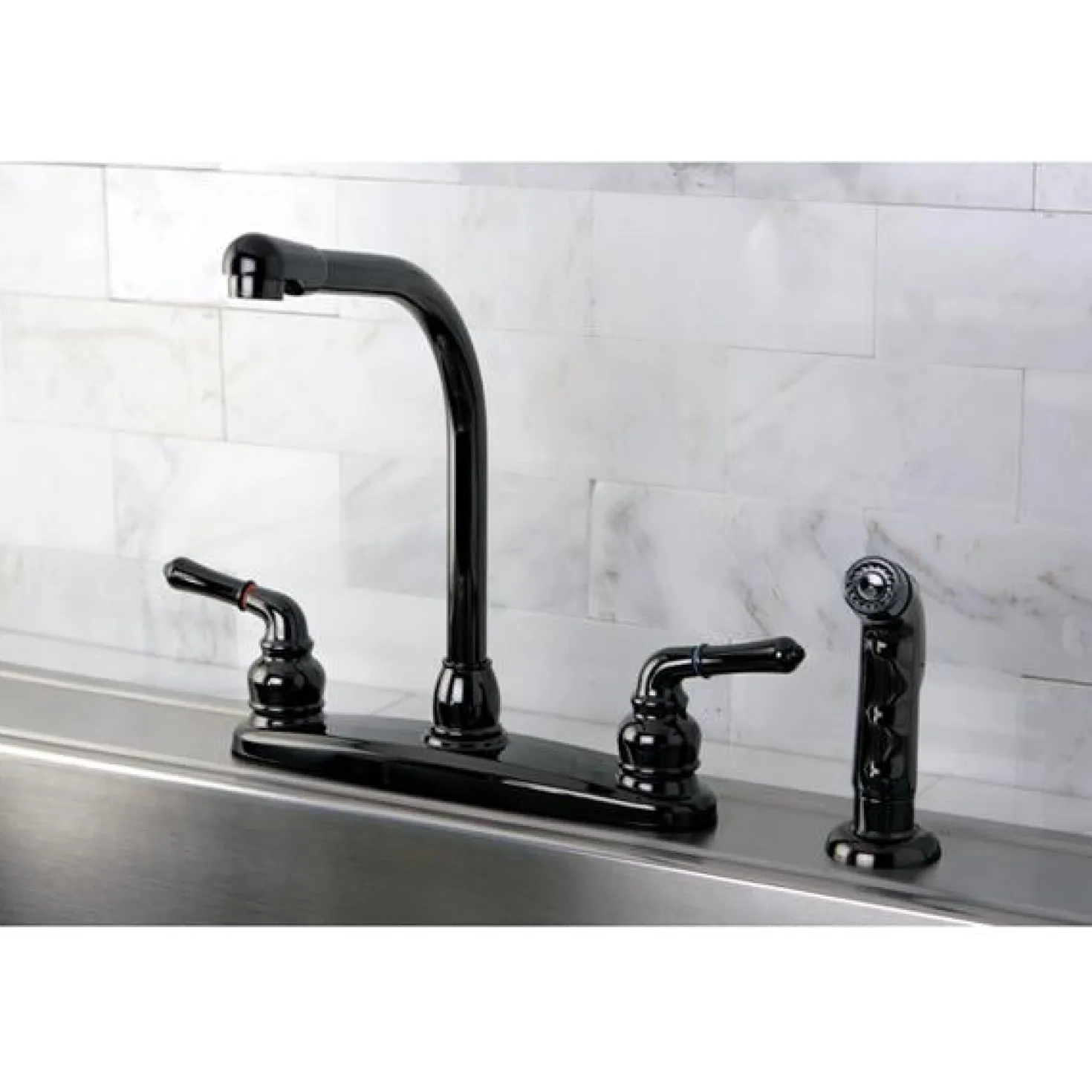 Kingston Brass NB750SP Water Onyx Two Handle Centerset Kitchen Faucet and Matching Side Sprayer in Black Nickel