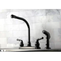 Kingston Brass NB750SP Water Onyx Two Handle Centerset Kitchen Faucet and Matching Side Sprayer in Black Nickel