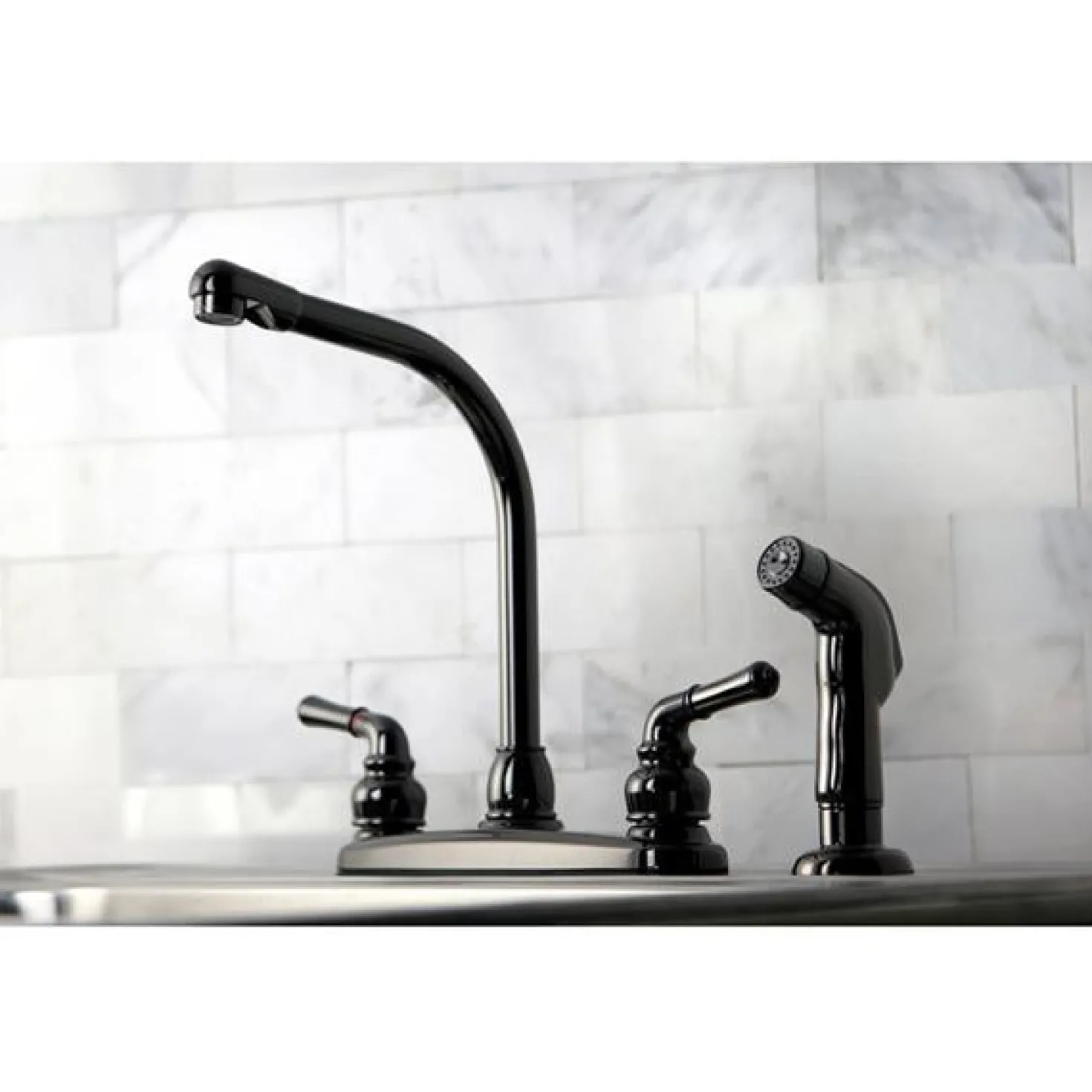 Kingston Brass NB750SP Water Onyx Two Handle Centerset Kitchen Faucet and Matching Side Sprayer in Black Nickel