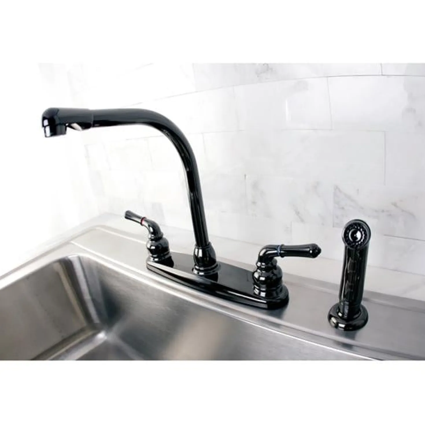 Kingston Brass NB750SP Water Onyx Two Handle Centerset Kitchen Faucet and Matching Side Sprayer in Black Nickel