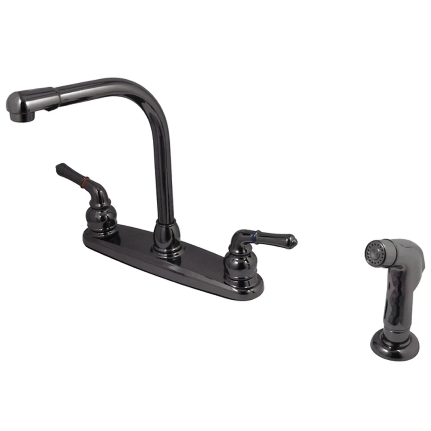 Kingston Brass NB750SP Water Onyx Two Handle Centerset Kitchen Faucet and Matching Side Sprayer in Black Nickel
