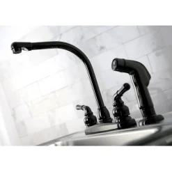 Kingston Brass NB750SP Water Onyx Two Handle Centerset Kitchen Faucet and Matching Side Sprayer in Black Nickel
