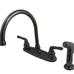Kingston Brass NB790SP Water Onyx Two Handle Centerset Kitchen Faucet and Matching Side Sprayer in Black Nickel