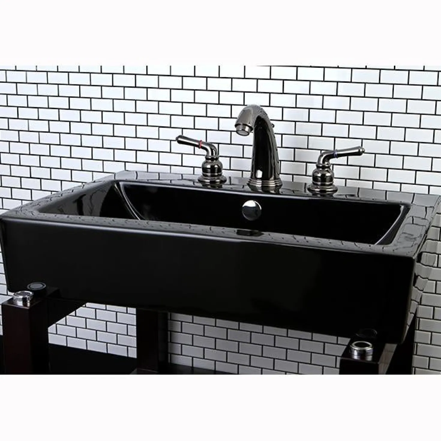 Kingston Brass NB980 Water Onyx Two Handle Widespread Lavatory Drain in Black Nickel