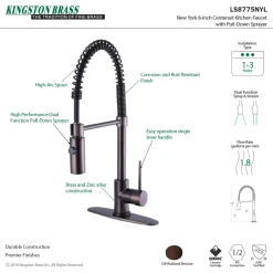 Kingston Brass New York Gourmetier Single-Handle Pull-Down Kitchen Faucet