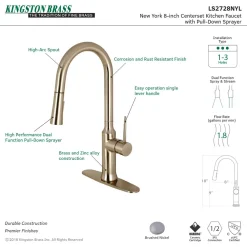 Kingston Brass New York Gourmetier Deck Mount Single-Handle Pull-Down Kitchen Faucet