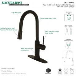 Kingston Brass New York Gourmetier Deck Mount Single-Handle Pull-Down Kitchen Faucet