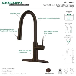 Kingston Brass New York Gourmetier Deck Mount Single-Handle Pull-Down Kitchen Faucet