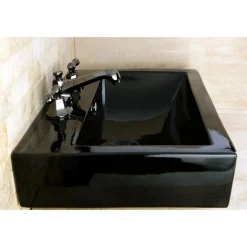 Kingston Brass NS4460AL Water Onyx Widespread Lavatory Faucet with Lever Handles and Brass Pop up Drain in Black Nickel