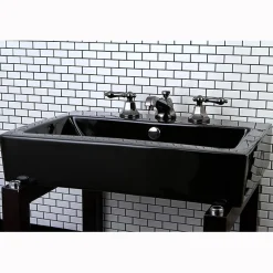 Kingston Brass NS4460AL Water Onyx Widespread Lavatory Faucet with Lever Handles and Brass Pop up Drain in Black Nickel