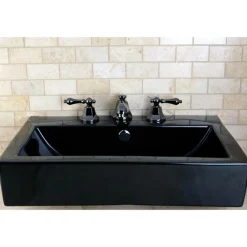 Kingston Brass NS4460AL Water Onyx Widespread Lavatory Faucet with Lever Handles and Brass Pop up Drain in Black Nickel