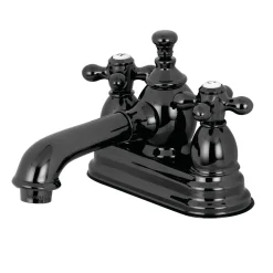 Kingston Brass NS7010AX Water Onyx 4-Inch Centerset Bathroom Faucet with Brass Pop-Up in Bright Black Stainless Steel