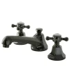 Kingston Brass NS4460BX Water Onyx Widespread Lavatory Faucet with Cross Handles and Brass Pop up Drain in Black Nickel